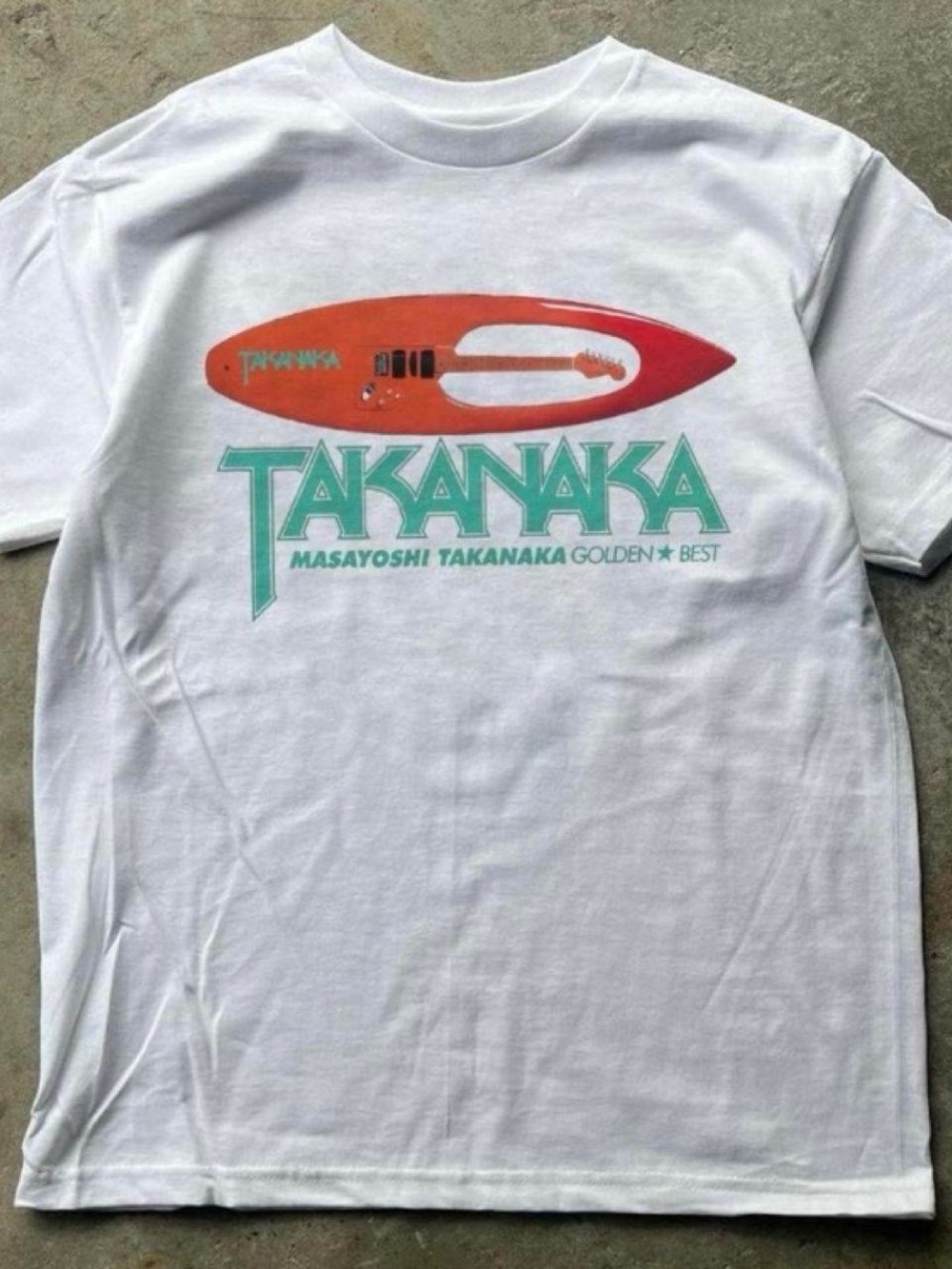 Gildan White Tee with Orange Surfboard and Mint Green Logo
